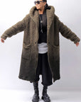 【NOSTRASANTISSIMA】 UNISEX VIRGIN BOA KNIT HOODED COAT_KHAKI BROWN