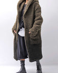 【NOSTRASANTISSIMA】 UNISEX VIRGIN BOA KNIT HOODED COAT_KHAKI BROWN