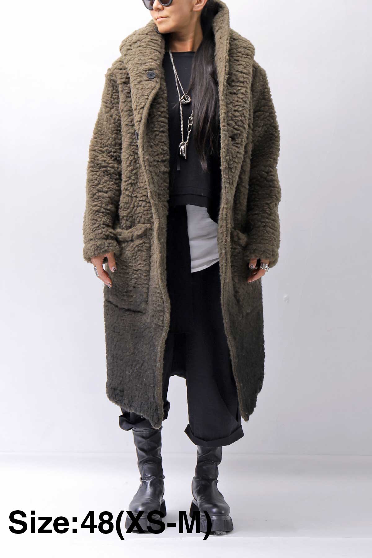 【NOSTRASANTISSIMA】 UNISEX VIRGIN BOA KNIT HOODED COAT_KHAKI BROWN