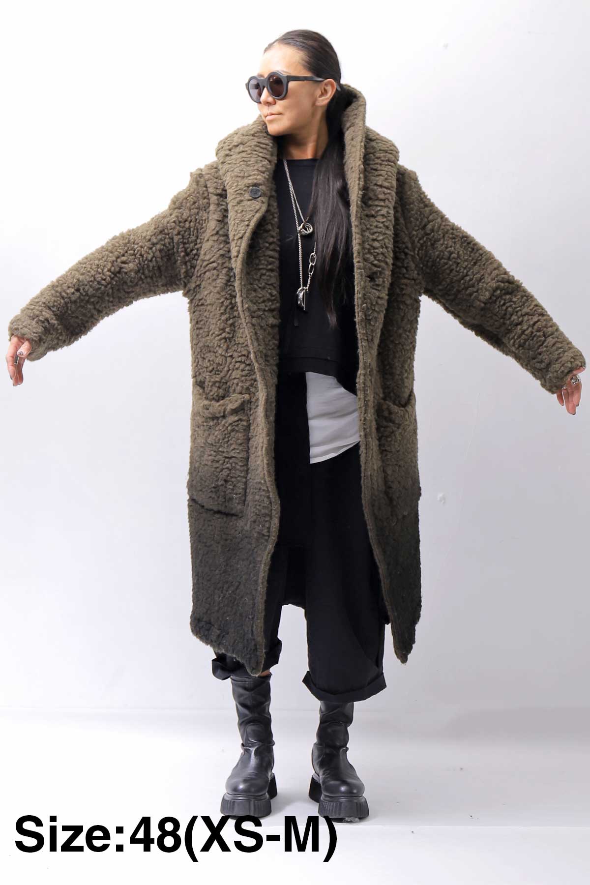 【NOSTRASANTISSIMA】 UNISEX VIRGIN BOA KNIT HOODED COAT_KHAKI BROWN