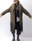 【NOSTRASANTISSIMA】 UNISEX VIRGIN BOA KNIT HOODED COAT_KHAKI BROWN