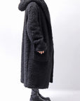 【NOSTRASANTISSIMA】 UNISEX VIRGIN BOA KNIT HOODED COAT_BLACK
