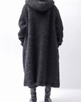 【NOSTRASANTISSIMA】 UNISEX VIRGIN BOA KNIT HOODED COAT_BLACK