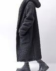 【NOSTRASANTISSIMA】 UNISEX VIRGIN BOA KNIT HOODED COAT_BLACK