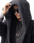 【NOSTRASANTISSIMA】 UNISEX VIRGIN BOA KNIT HOODED COAT_BLACK