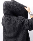 【NOSTRASANTISSIMA】 UNISEX VIRGIN BOA KNIT HOODED COAT_BLACK