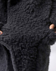 【NOSTRASANTISSIMA】 UNISEX VIRGIN BOA KNIT HOODED COAT_BLACK