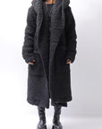【NOSTRASANTISSIMA】 UNISEX VIRGIN BOA KNIT HOODED COAT_BLACK