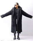 【NOSTRASANTISSIMA】 UNISEX VIRGIN BOA KNIT HOODED COAT_BLACK
