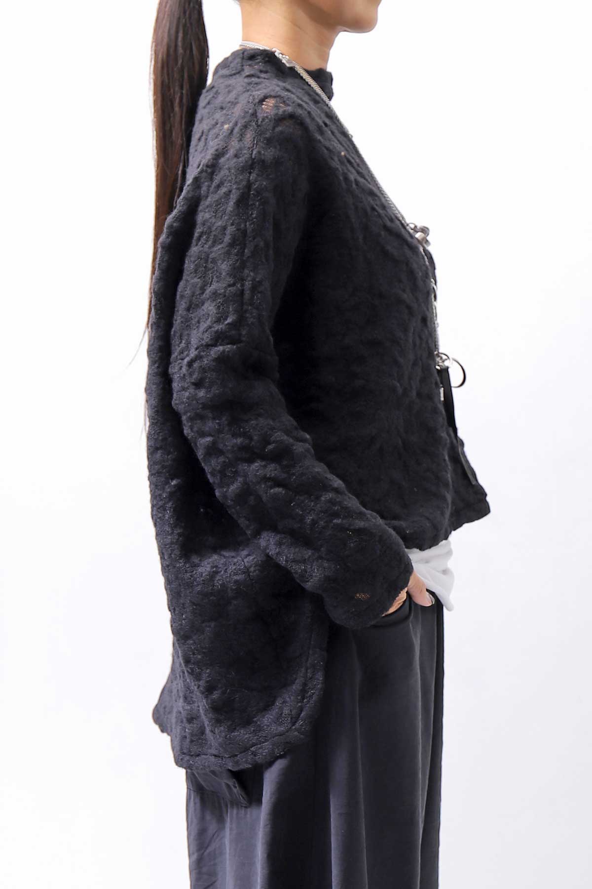 【NOSTRASANTISSIMA】 ASYMMETRY JACQUARD KNIT TOP M114_BLACK