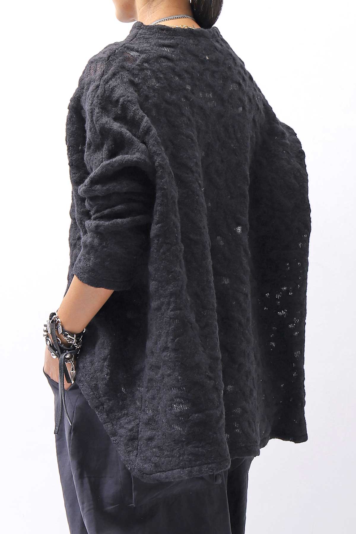 【NOSTRASANTISSIMA】 ASYMMETRY JACQUARD KNIT TOP M114_BLACK