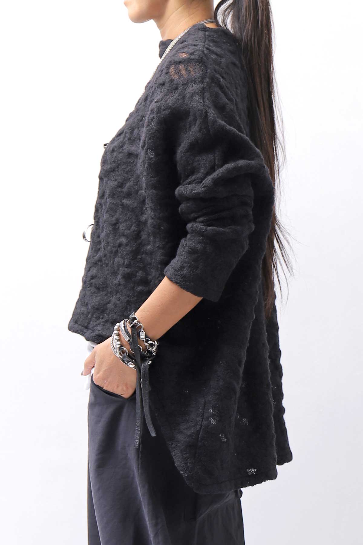 【NOSTRASANTISSIMA】 ASYMMETRY JACQUARD KNIT TOP M114_BLACK