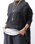 【NOSTRASANTISSIMA】 ASYMMETRY JACQUARD KNIT TOP M114_BLACK