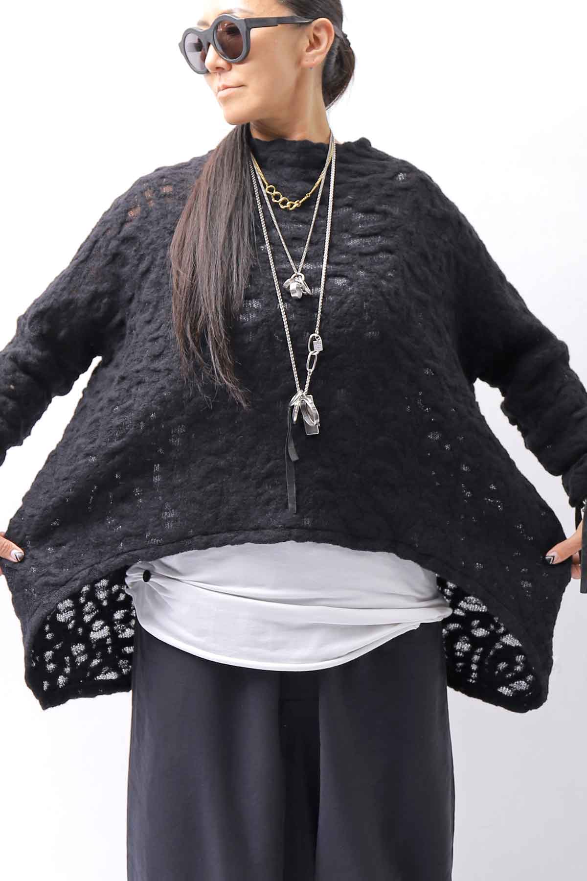 【NOSTRASANTISSIMA】 ASYMMETRY JACQUARD KNIT TOP M114_BLACK