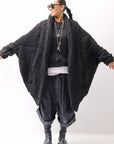 【NOSTRASANTISSIMA】 UNISEX OVERSIZED COCOON VIRGIN WOOL BOA KNIT CARDIGAN_BLACK