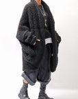 【NOSTRASANTISSIMA】 UNISEX OVERSIZED COCOON VIRGIN WOOL BOA KNIT CARDIGAN_BLACK