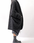 【NOSTRASANTISSIMA】 UNISEX OVERSIZED COCOON VIRGIN WOOL BOA KNIT CARDIGAN_BLACK