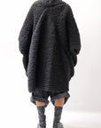 【NOSTRASANTISSIMA】 UNISEX OVERSIZED COCOON VIRGIN WOOL BOA KNIT CARDIGAN_BLACK