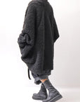 【NOSTRASANTISSIMA】 UNISEX OVERSIZED COCOON VIRGIN WOOL BOA KNIT CARDIGAN_BLACK