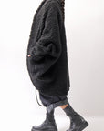 【NOSTRASANTISSIMA】 UNISEX OVERSIZED COCOON VIRGIN WOOL BOA KNIT CARDIGAN_BLACK