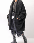 【NOSTRASANTISSIMA】 UNISEX OVERSIZED COCOON VIRGIN WOOL BOA KNIT CARDIGAN_BLACK