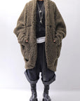 【NOSTRASANTISSIMA】 UNISEX OVERSIZED COCOON VIRGIN WOOL BOA KNIT CARDIGAN_KHAKI BROWN