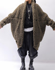 【NOSTRASANTISSIMA】 UNISEX OVERSIZED COCOON VIRGIN WOOL BOA KNIT CARDIGAN_KHAKI BROWN