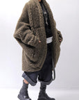 【NOSTRASANTISSIMA】 UNISEX OVERSIZED COCOON VIRGIN WOOL BOA KNIT CARDIGAN_KHAKI BROWN