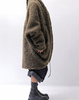 【NOSTRASANTISSIMA】 UNISEX OVERSIZED COCOON VIRGIN WOOL BOA KNIT CARDIGAN_KHAKI BROWN