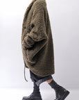 【NOSTRASANTISSIMA】 UNISEX OVERSIZED COCOON VIRGIN WOOL BOA KNIT CARDIGAN_KHAKI BROWN