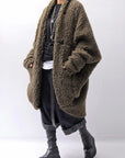 【NOSTRASANTISSIMA】 UNISEX OVERSIZED COCOON VIRGIN WOOL BOA KNIT CARDIGAN_KHAKI BROWN