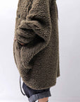 【NOSTRASANTISSIMA】 UNISEX OVERSIZED COCOON VIRGIN WOOL BOA KNIT CARDIGAN_KHAKI BROWN