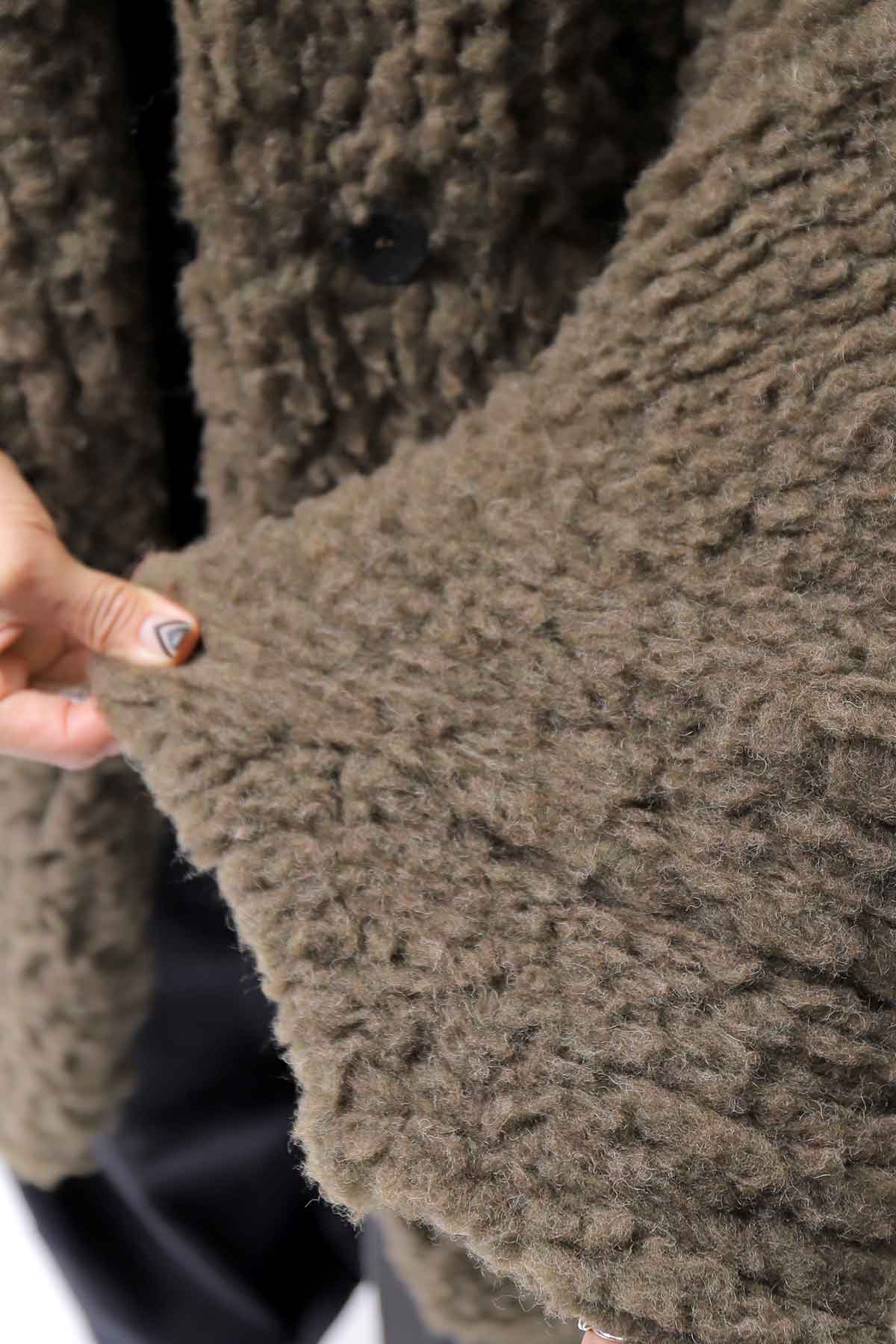 【NOSTRASANTISSIMA】 UNISEX OVERSIZED COCOON VIRGIN WOOL BOA KNIT CARDIGAN_KHAKI BROWN