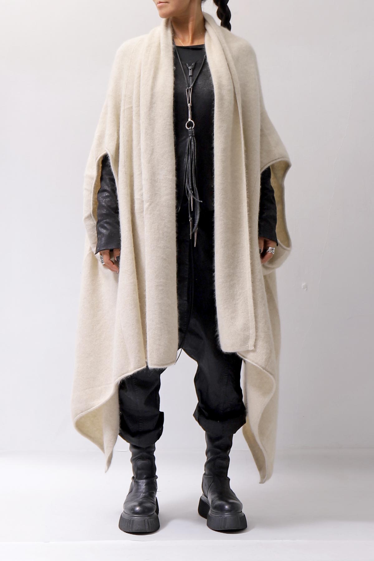 【RUNDHOLZ】 UNISEX RACCOON MULTI CARDIGAN COAT KNIT 141 7709_BONE MEL