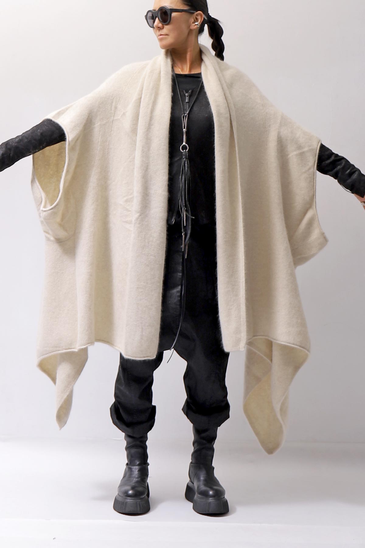 【RUNDHOLZ】 UNISEX RACCOON MULTI CARDIGAN COAT KNIT 141 7709_BONE MEL