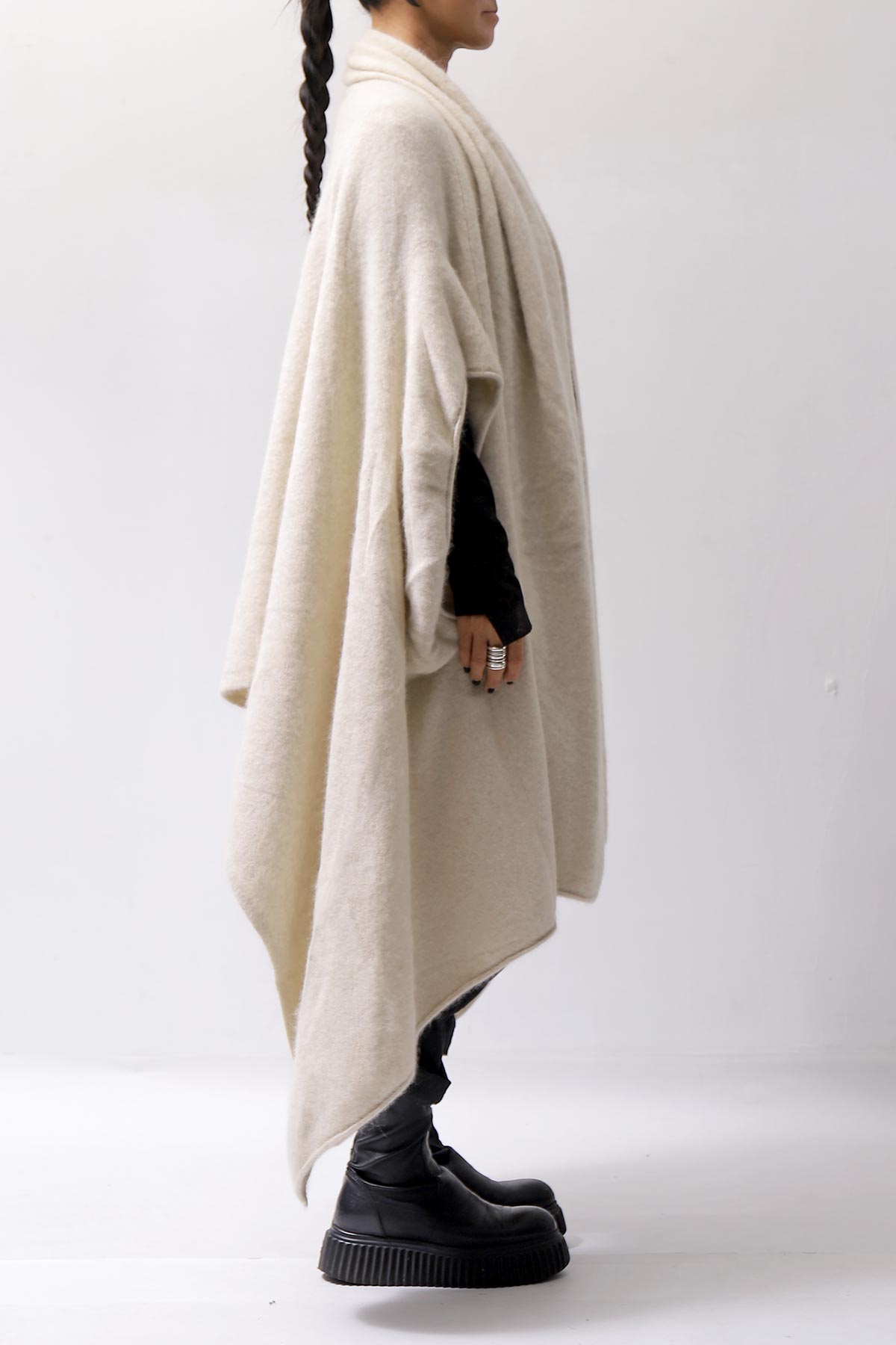 【RUNDHOLZ】 UNISEX RACCOON MULTI CARDIGAN COAT KNIT 141 7709_BONE MEL