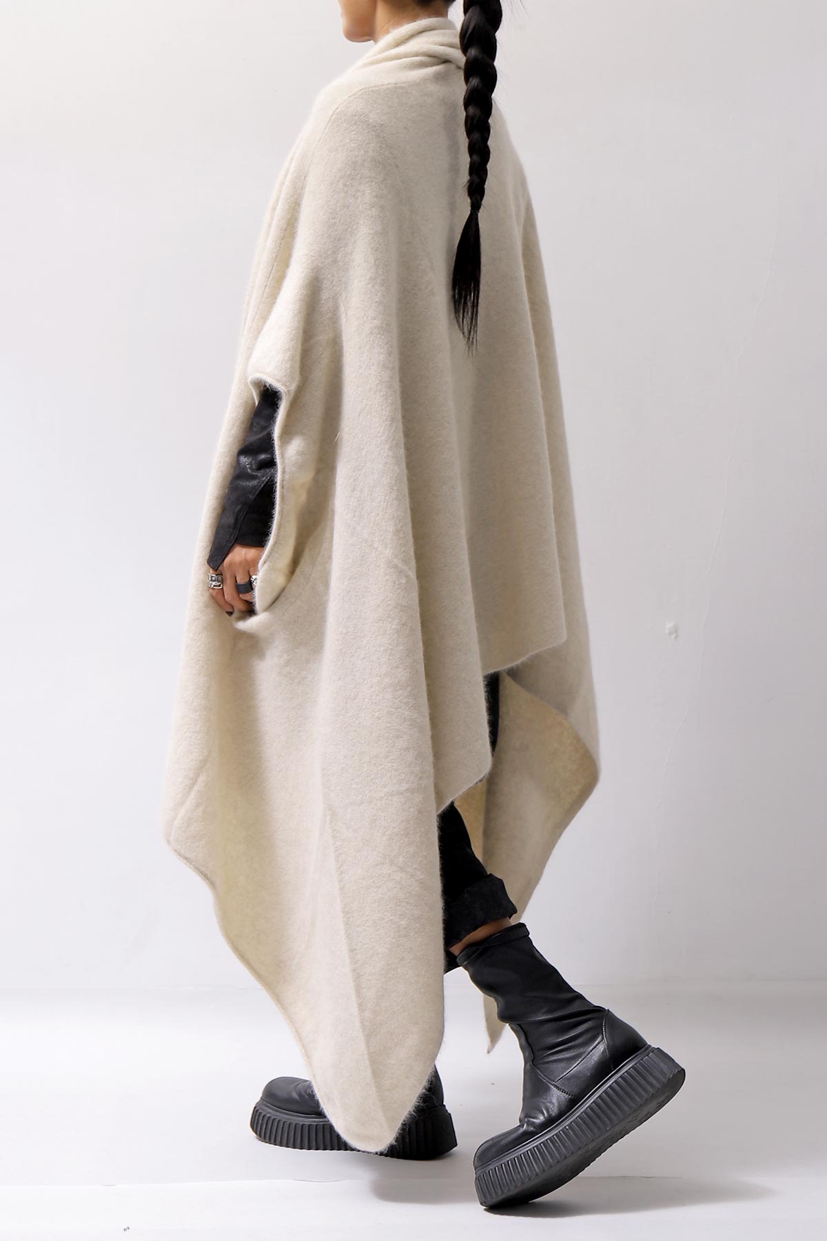 【RUNDHOLZ】 UNISEX RACCOON MULTI CARDIGAN COAT KNIT 141 7709_BONE MEL