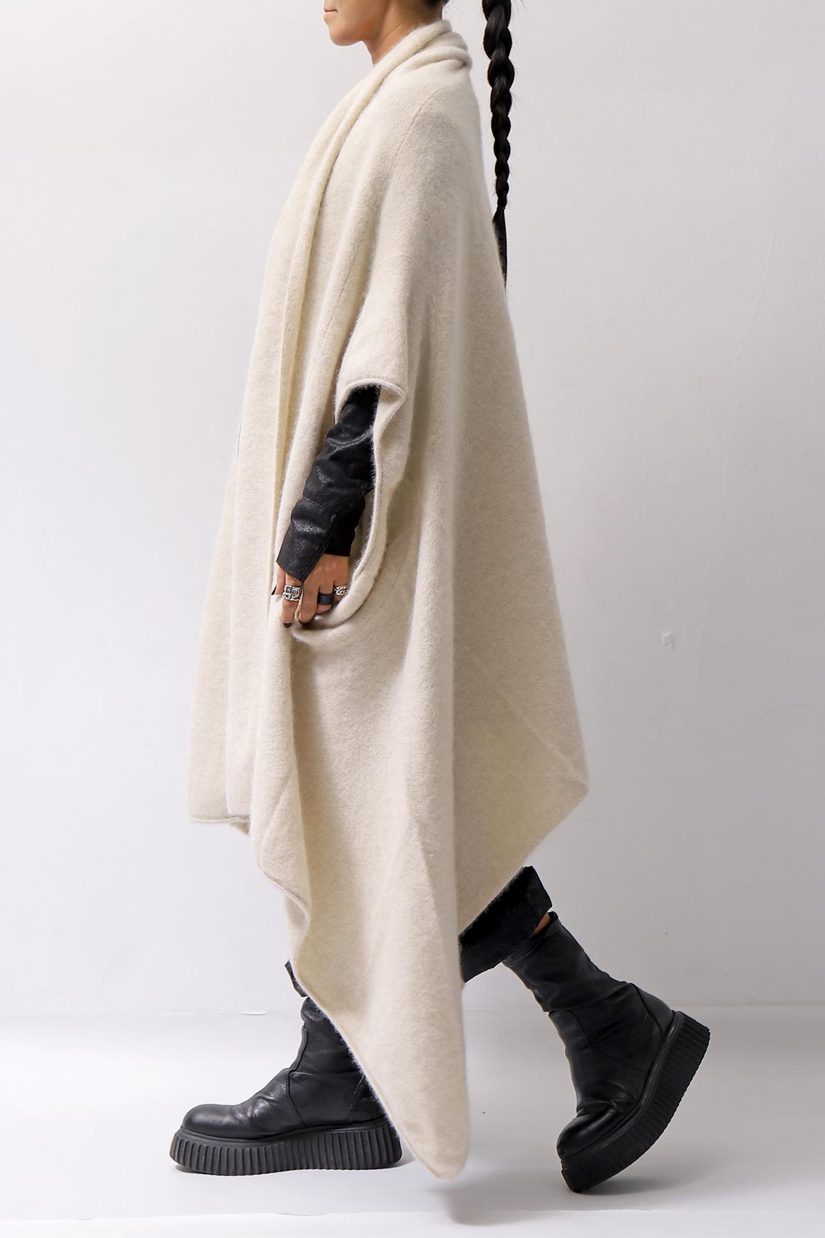 【RUNDHOLZ】 UNISEX RACCOON MULTI CARDIGAN COAT KNIT 141 7709_BONE MEL