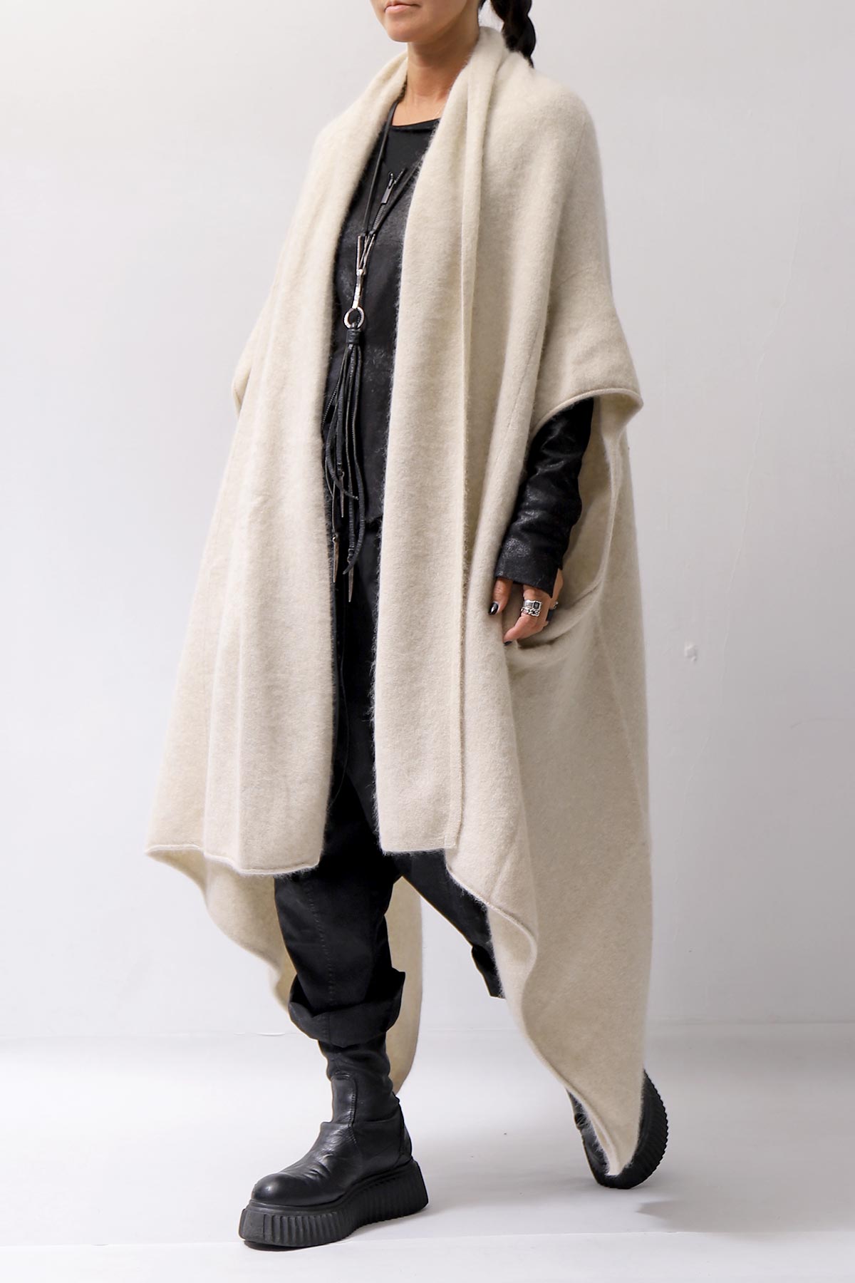 【RUNDHOLZ】 UNISEX RACCOON MULTI CARDIGAN COAT KNIT 141 7709_BONE MEL