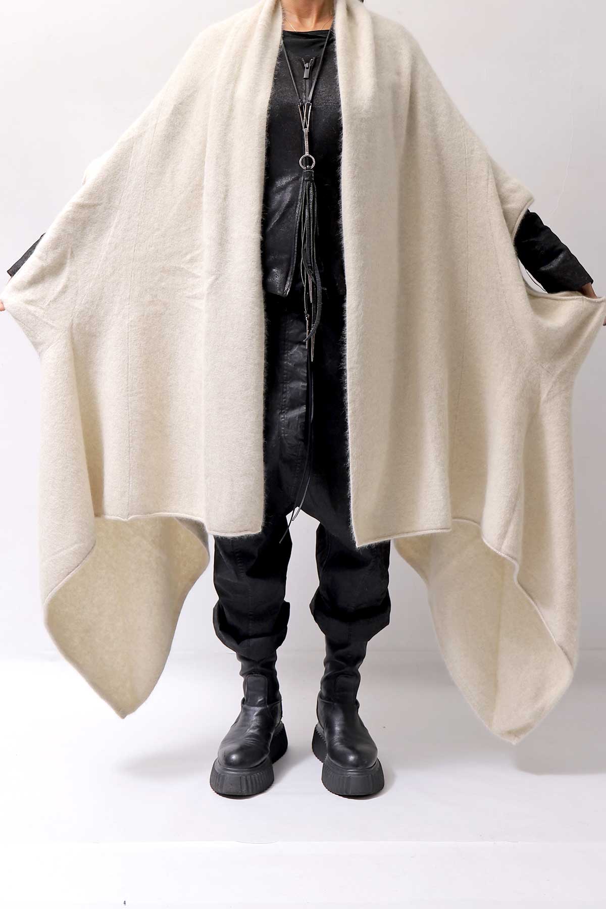 【RUNDHOLZ】 UNISEX RACCOON MULTI CARDIGAN COAT KNIT 141 7709_BONE MEL