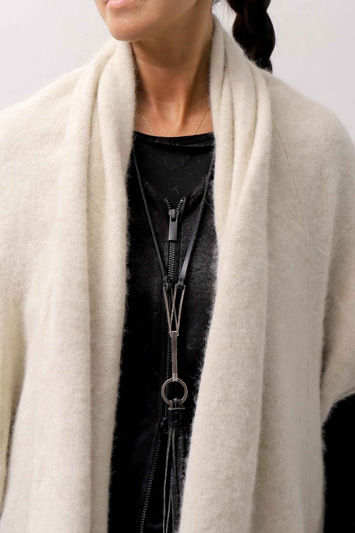 【RUNDHOLZ】 UNISEX RACCOON MULTI CARDIGAN COAT KNIT 141 7709_BONE MEL