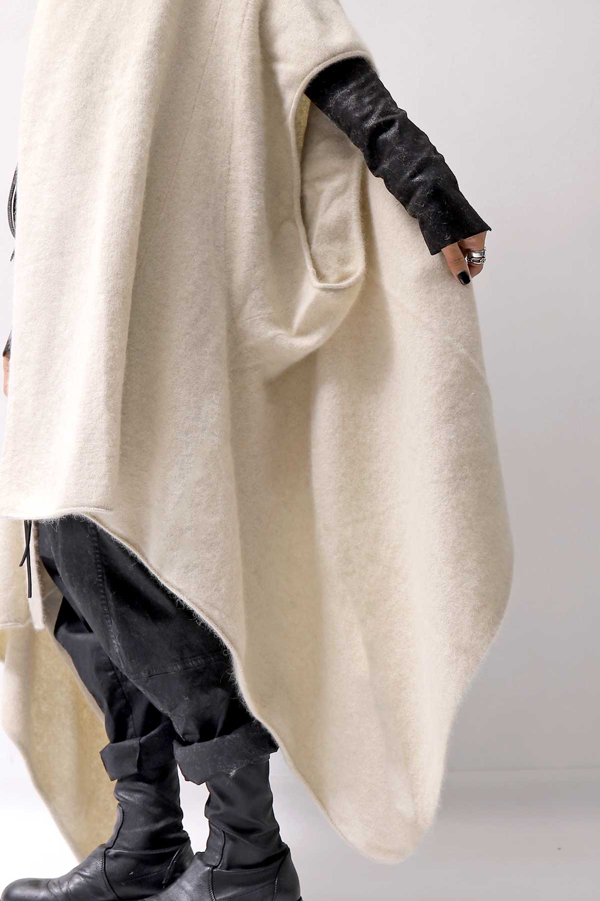 【RUNDHOLZ】 UNISEX RACCOON MULTI CARDIGAN COAT KNIT 141 7709_BONE MEL