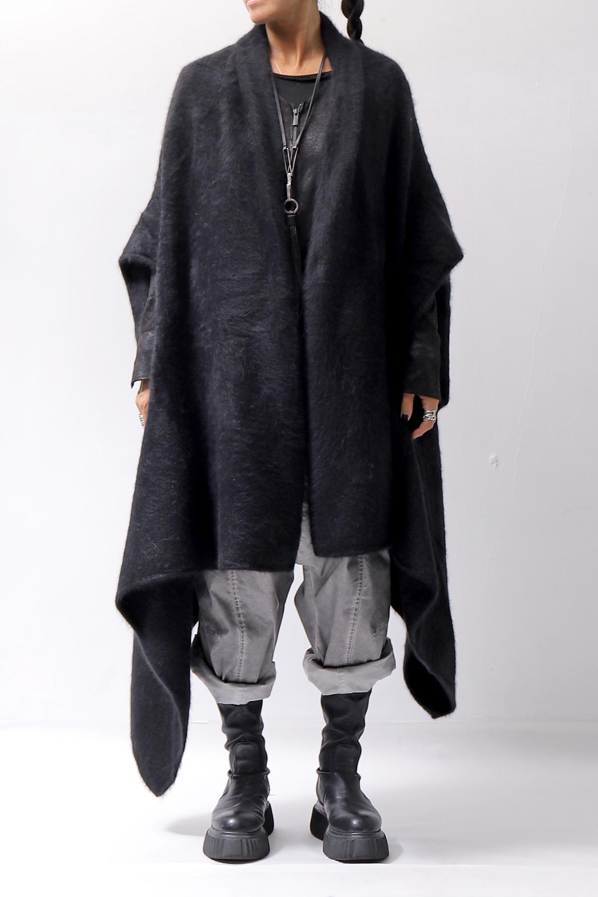 【RUNDHOLZ】 UNISEX RACCOON MULTI CARDIGAN COAT KNIT 141 7709_BLACK