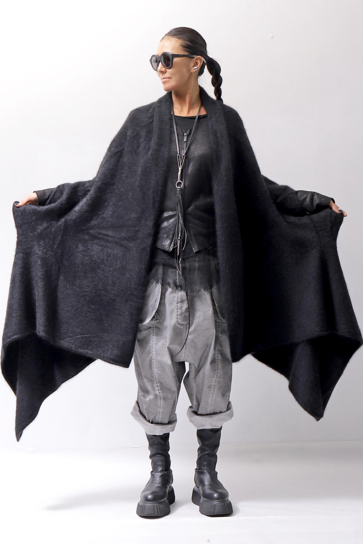 【RUNDHOLZ】 UNISEX RACCOON MULTI CARDIGAN COAT KNIT 141 7709_BLACK