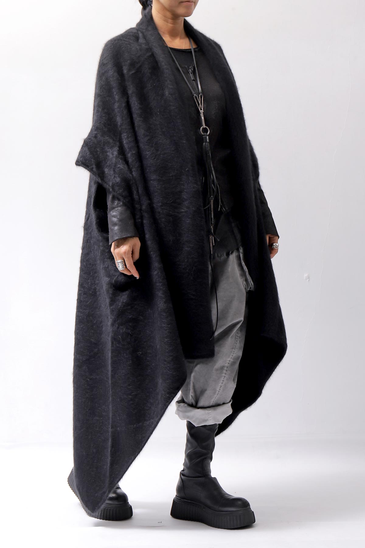 【RUNDHOLZ】 UNISEX RACCOON MULTI CARDIGAN COAT KNIT 141 7709_BLACK