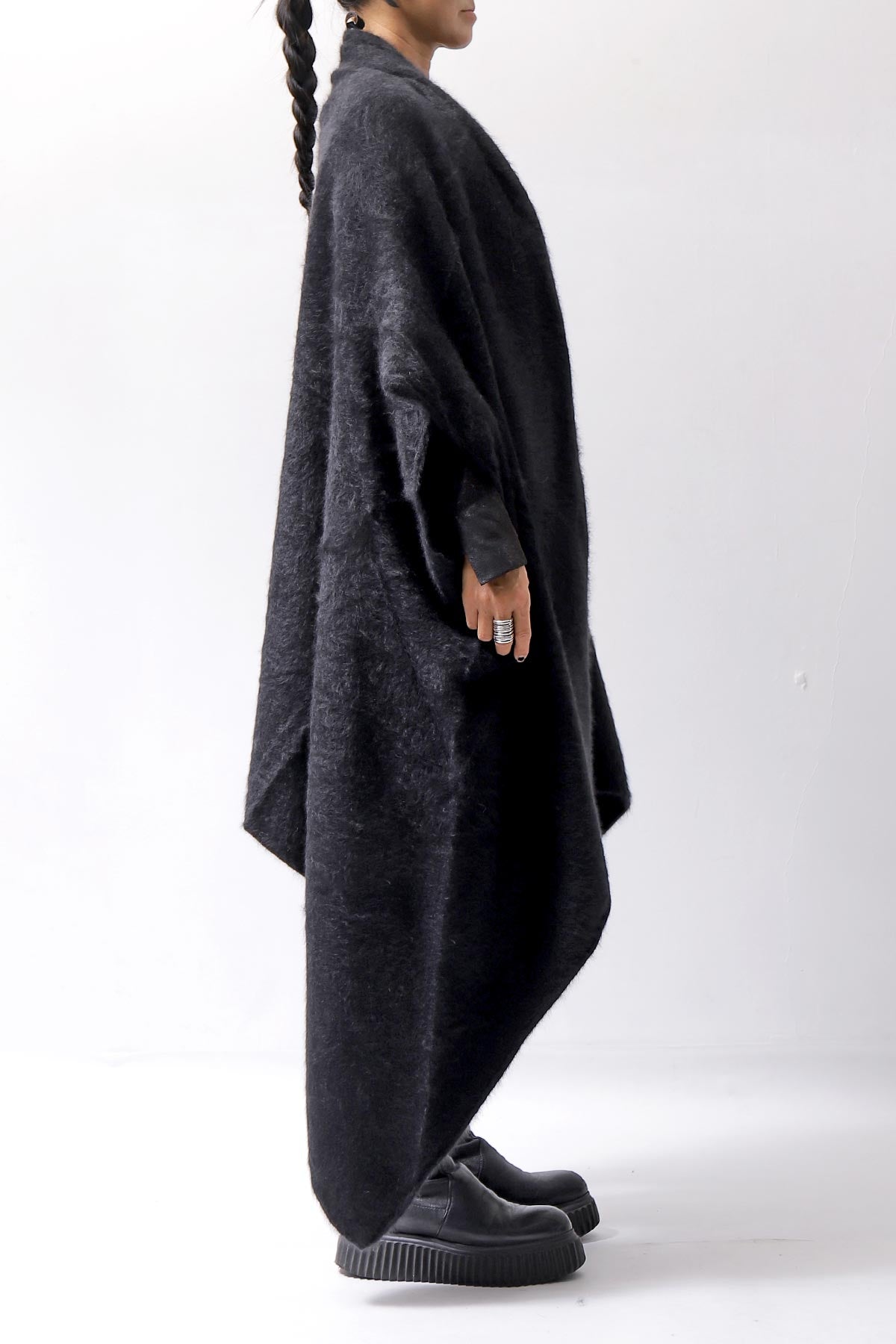 【RUNDHOLZ】 UNISEX RACCOON MULTI CARDIGAN COAT KNIT 141 7709_BLACK