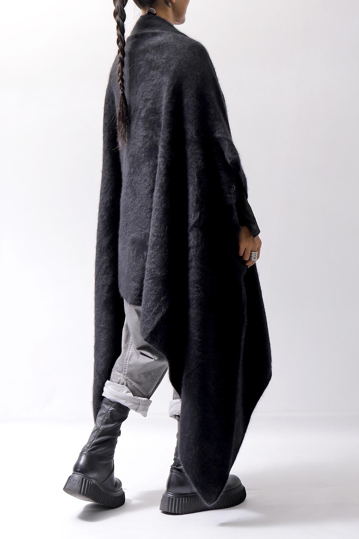 【RUNDHOLZ】 UNISEX RACCOON MULTI CARDIGAN COAT KNIT 141 7709_BLACK