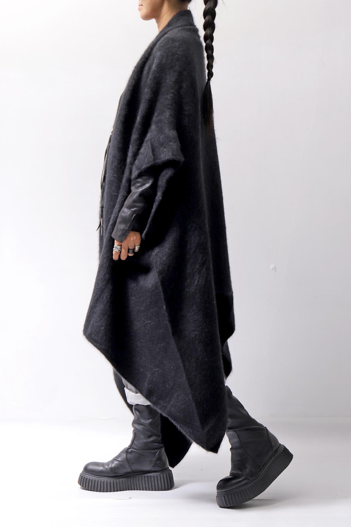【RUNDHOLZ】 UNISEX RACCOON MULTI CARDIGAN COAT KNIT 141 7709_BLACK