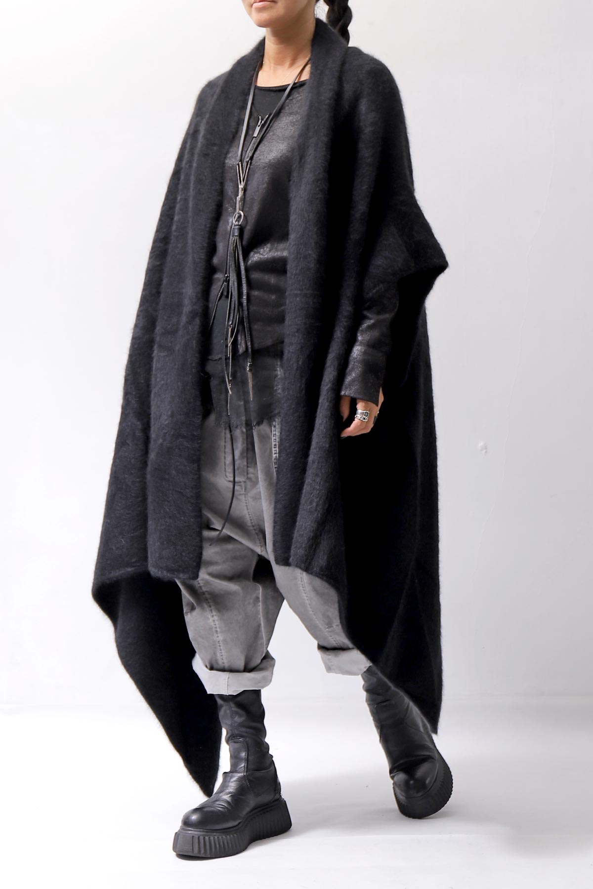 【RUNDHOLZ】 UNISEX RACCOON MULTI CARDIGAN COAT KNIT 141 7709_BLACK
