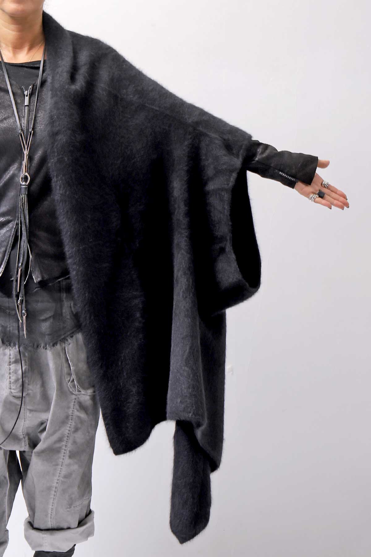 【RUNDHOLZ】 UNISEX RACCOON MULTI CARDIGAN COAT KNIT 141 7709_BLACK